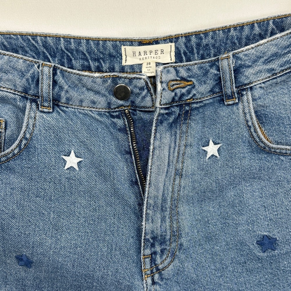 Harper Heritage Francescas Star Embroidered Denim Shorts Blue Womens 28 GBMRK-53